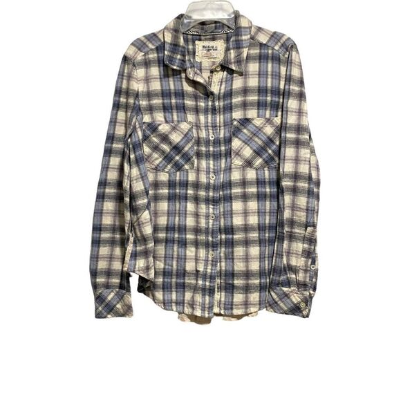 Anthropologie Holding Horses Women's Peplum Button-Up Flannel Plaid Shirt Small - Picture 1 of 8
